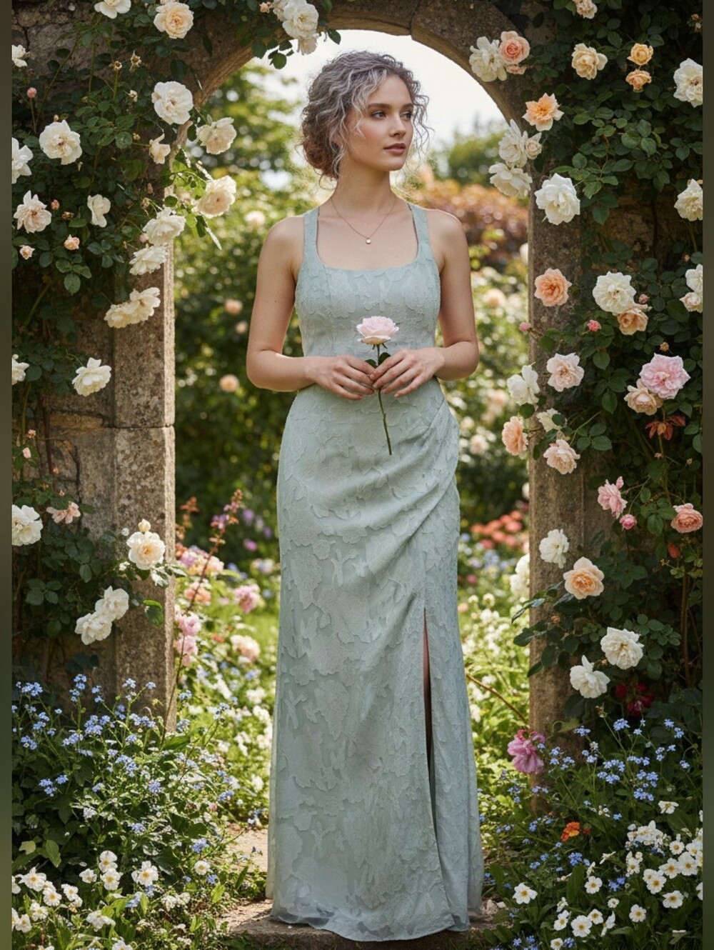 Azazie Mero Sage Floral Gown